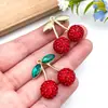 Simulación Transfronteriza Llavero de Cereza Roja Tridimensional Accesorios Arcilla Diamante Completo Colgante para Coche y Bolso Colgante de Fruta
