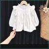Pantalones acampanados para niñas, trajes de moda, jeans, camisas blancas de estilo coreano nuevo de primavera y otoño 2025 para niñas pequeñas