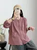 Nova Blusa de Algodão Macio Cor Sólida Gola Redonda Versátil Outono Ajuste Solto Botões Ocultos Venda por Atacado
