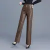 Pantalones Rectos de Cuero PU de Color Sólido de Moda Otoño 2026 para Mujer, Cintura Alta Adelgazantes Versátiles Simples Casuales de Tendencia