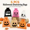 Set de Yute para Halloween Bolsa con Cordón Cara de Fantasma Bolsa para Guardar Snacks y Dulces de Fiesta Bolsa de Regalo Divertida de Fantasma