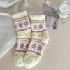 Calcetines Fair Isle Vintage Forro Polar Coral Calcetines de Mujer Otoño e Invierno Calcetines Calientes Forro Polar Engrosado Calcetines para Dormir en Casa Calcetines de Maternidad