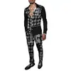 Exportação Europeia e Americana 2025 Nova Moda Casual Tendência Masculina Xadrez Estampado 3D Conjunto de Calça e Camisa de Manga Longa