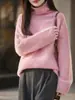 Gola alta de lã com estampa floral para mulheres, macia e amiga da pele, quente e versátil para camadas de outono e inverno
