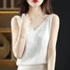 Camisola de Satén de Acetato Nueva de Verano para Mujer Cuello en V Holgada Versátil Camisa de Verano Delgada Top de Gama Alta para Mujer