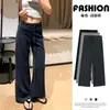 Pantalones Deportivos Azules Marinos de Pierna Recta para Mujer, Nuevo Estilo Verano 2025, Cintura Alta, Caída Suelta, Adelgazantes, Para Personas Petites, Pantalones de Chándal de Pierna Ancha para Primavera y Otoño