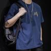Camiseta de manga corta de otoño para hombre, de algodón puro, con cuello redondo, talla extragrande, holgada, de manga corta, color azul violáceo, talla 5