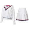 Traje Deportivo para Mujer Ropa de Tenis Moda Suelta Golf Manga Larga Sudadera Casual Transfronteriza Cuello en V Falda Corta