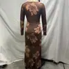 Vestido ajustado de malla con estampado elegante para mujer, adelgazante, de moda, europeo y americano, transfronterizo, 2026, al por mayor