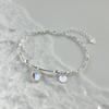 Pulsera de plata de ley 925 con piedra lunar redonda, diseño simple hecho a mano, para mujer, con diseño irregular, B6347