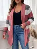 Cardigan suéter novo estilo europeu e americano transfronteiriço para mulheres, cardigan plus size para mulheres, peça externa leve e de caimento solto, jaqueta patchwork colorida