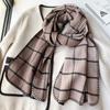 Cachecol dupla face feminino outono e inverno cachecol xadrez coreano de cashmere borda travada 190*43cm grosso xale de alto senso maré