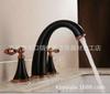 Kaiping Youjia Baño Negro Mate + Oro Rosa Grifo de Lavabo Dividido Grifo de Lavabo de Tres Agujeros Grifo Frío y Caliente 30473