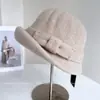 Chapéu de Tricô Tendência com Aba Tridimensional para Mulheres, Chapéu de Pescador Quente de Lã para Outono e Inverno, Chapéu Bucket Liso com Laço