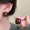 Pendientes Cuadrados con Estampado de Leopardo Borgoña para Mujer 2024 Nuevos Pendientes Retro de Otoño e Invierno Pendientes de Moda y Versátiles