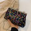 Bolsa Fofa com Coração Delicado, Novo Estilo Verão 2026 Bolsa Feminina, Bolsa de Ombro Patchwork com Lantejoulas, Bolsa Transversal com Corrente Cravejada de Diamantes
