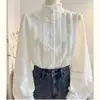 Camisa Blanca con Cuello Alto y Encaje para Mujer Estilo Otoño 2025 Top de Manga Larga Interior tipo Linterna