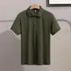 Nueva Camisa Polo de Punto Mercerizado Acanalado Original Manga Corta Marca de Moda Moda de Verano Cuello Campana Camiseta Top para Hombre