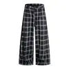 Calça Casual Xadrez Wide-Leg Estilo Retrô Americano para Homens, Novo Estilo Primavera/Verão, Calça Balloon Solta Reta com Caimento para Casais, Uso Externo para Mulheres