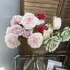 Flor Artificial 3 Cabeças Estrela e Lua Rosa Rosa de Casamento Cascata Decoração de Sala de Estar Enfeites Noiva Segurando Flores Artificiais