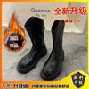 Botas de Cavaleiro Femininas Estilo Britânico Perna Grossa Menina Gordinha Cano Alto Solado Grosso Grande Boom Botas Altas Aparência Slim Tamanho Grande Botas Femininas da Moda