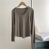 2024 Início do Outono Camiseta Base Manga Longa Gola U Cor de Ovo de Ganso Top Feminino Estilo Puro Desejo Slim Fit Elástico Vestido de Dança Camiseta Feminina