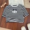 Camiseta Básica de Dibujos Animados para Niños 0-5 Años Primavera Estilo Coreano Ropa Infantil Niñas Lindo Top a Rayas Ropa de Primavera para Niños Combinable