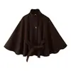 Comercio Exterior Otoño e Invierno Europeo y Americano Moda Casual Femenina Elegante Versátil Estilo Capa Chaqueta de Lana con Cuello Alto y Cinturón