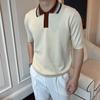 2024 Novo verão manga curta homens retro casual high-end lar contraste cor fina malha POLO camiseta respirável