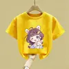 Camiseta de Moda para Niñas de Manga Corta, Diseño de Dibujos Animados, Top de Algodón Puro para Niños Mayores, Camisa Versátil de Media Manga para Verano