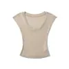 Camiseta Slim de Manga Curta com Decote em V de Cor Sólida para Mulheres Verão 2025 Nova Roupa Íntima Justa Visual Simples e Emagrecedor Top Curto para Usar por Baixo