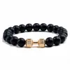 Venta caliente transfronteriza mancuerna de aleación pulsera elástica de piedra volcánica pulsera de energía de plata para hombres europeos y americanos con cuentas para yoga