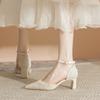 2024 Nuevos zapatos de tacón alto puntiagudos para mujer, zapatos de tacón grueso con punta hueca y cerrada, zapatos de una sola capa, sandalias cómodas para mujer que combinan con todo
