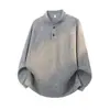 Roupa Masculina Muqiu 2026 Outono Moletom de Tricô Casual Esportivo com Gola Henley e Fio Floral Colorido para Homens, Modelagem Solta