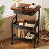 Carrito Pequeño Estantería de Almacenamiento Móvil Estantería de Almacenamiento de Snacks de Múltiples Niveles Gabinete Doméstico de Mesita de Noche Mesa Lateral Multifuncional para Sofá de Sala de Estar