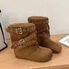 Novas Botas com Salto Bloco Femininas Botas Bonitas Fivela Western Cinto de Couro Retrô Outono Inverno Lade 2026 Birkenstock Botas de Sola Grossa Sola Macia