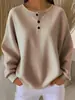 Top casual para mujer estilo europeo y americano, tejido waffle, cuello Henley, corte holgado, hombros caídos, manga larga, moda transfronteriza para mujer