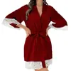 Pijama de seda gelada feminino plus size mais vendido da Amazon, roupão curto com cadarço e detalhes em renda, vestuário doméstico e roupão feminino