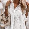 Nova Camisa de Outono Europeia e Americana com Estampa Floral Queimada de Manga Meia-Manga Cardigan Shirt para Mulheres Exportação Transfronteiriça Amazon Cartão Ins