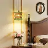 Lámpara colgante vintage de vidrio de colores con cordón de suspensión de madera para comedor, barra de bar, mesita de noche, lámpara de vidrio de colores hecha a mano