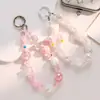 Cadena para Teléfono Móvil Rosa con Perlas Estilo Mixto Cadena de Gama Alta Ins Lazo Colgante de Pedrería Llavero de Cristal