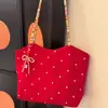 Bolsa de Lona Floral Vermelha Estilo Coreano 2026 Nova Bolsa de Ombro Tecida Color-Blocking Bolsa Tote Bolsa de Mão para o Dia a Dia