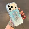 Fondo Azul Diseño de Lirio Adecuado para Apple 17 Hilo de Pluma Crema Funda para Teléfono iPhone 16 Pro Max Dibujos Animados 15/14 Personalizado