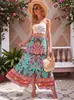 Falda larga estampada de rayón de cintura alta con abertura, falda para vacaciones en la playa, falda acampanada estilo bohemio para mujer