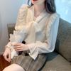 2025 Nuevo Otoño Temprano Lazo Camisa de Gasa de Alta Calidad para Mujer Top Reductor de Edad Camisa Pequeña Chic y Hermosa