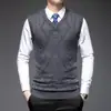 6,5% lã, 270 gramas, trança clássica, espessura regular, 12 pontos, série de alto volume colete de malha masculino