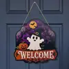 Novo Placa de Boas-Vindas de Madeira para Halloween para Amazon Transfronteiriça, Placa de Boas-Vindas de Fantasma e Abóbora para Pendurar na Porta, Decoração de Parede para Festas de Feriado