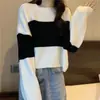 Estilo Coreano Estilo Universitario Dulce Combinación de Colores Suéter Versátil para Mujer Otoño e Invierno Nuevo Holgado Adelgazante Cuello Redondo Ropa Exterior Suéter de Punto