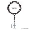 Collar con Colgante de Cruz para Hombre Europeo y Americano Piedra de Ojo de Tigre Obsidiana Cuentas Redondas Cadena Larga Cruz de Hematita Cruz de Rosario