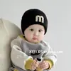 Chapéu de Lã Quente para Bebê Outono e Inverno Cor Sólida Letra Meninos e Crianças Chapéu à Prova de Vento Bebê de Poucos Meses Gorro de Lã
